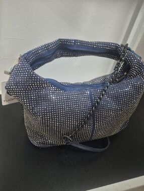 Blue Crystal-Embellished Shoulder Bag